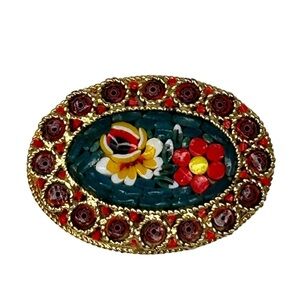 Vintage Italian Oval Micro Mosaic Brooch Pin